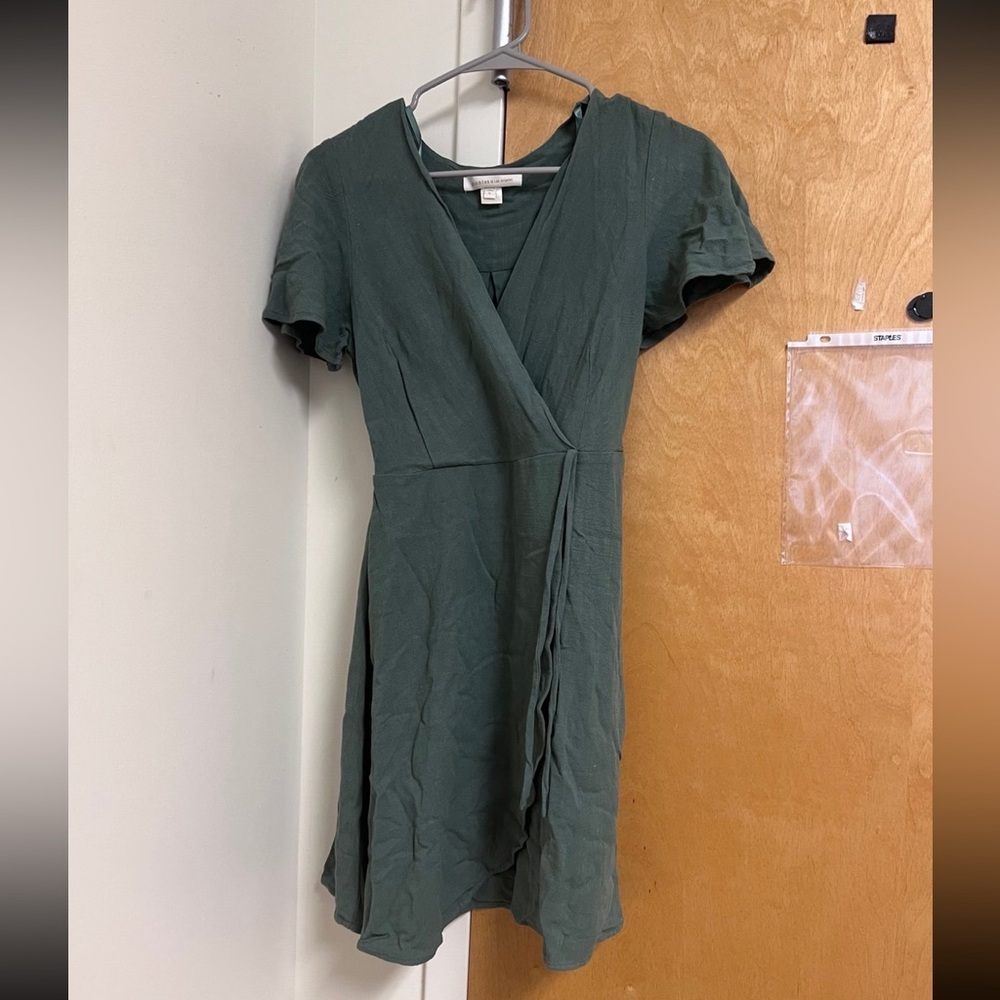 Monteau Forest Green Mini Wrap Dress